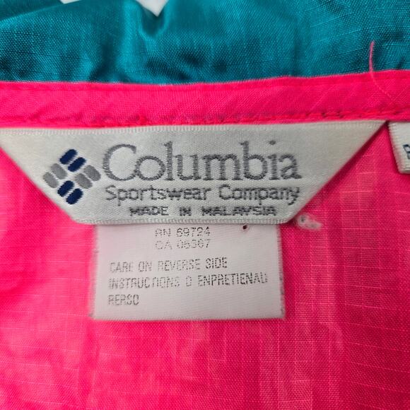 VTG 90s Columbia Men's Jacket Hot Pink Colorblock 1/4 Zip Windbreaker Pullover L - Picture 9 of 16